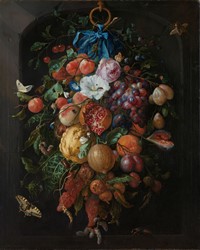 <p>Het stilleven van Jan Davidsz de Heem uit 1660-1670 toont het concept van de guirlande in geuren en kleuren. Zelfs insecten hebben de overdaad aan bloemen en vruchten geroken en doen zich tegoed. [Rijksmuseum, SK-A-138]</p>
